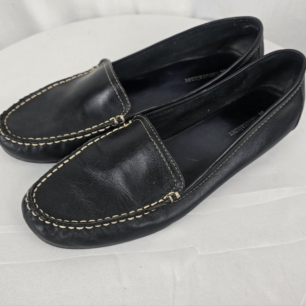 Naturalizer Simba Black Leather with Contrast Stitching Loafers Shoes Sz 10M